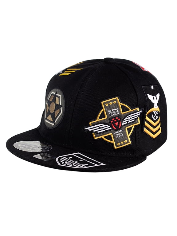 Embroidered U.S Army Emblem Flat Bill Adjustable Snapback Cap Hat, Black