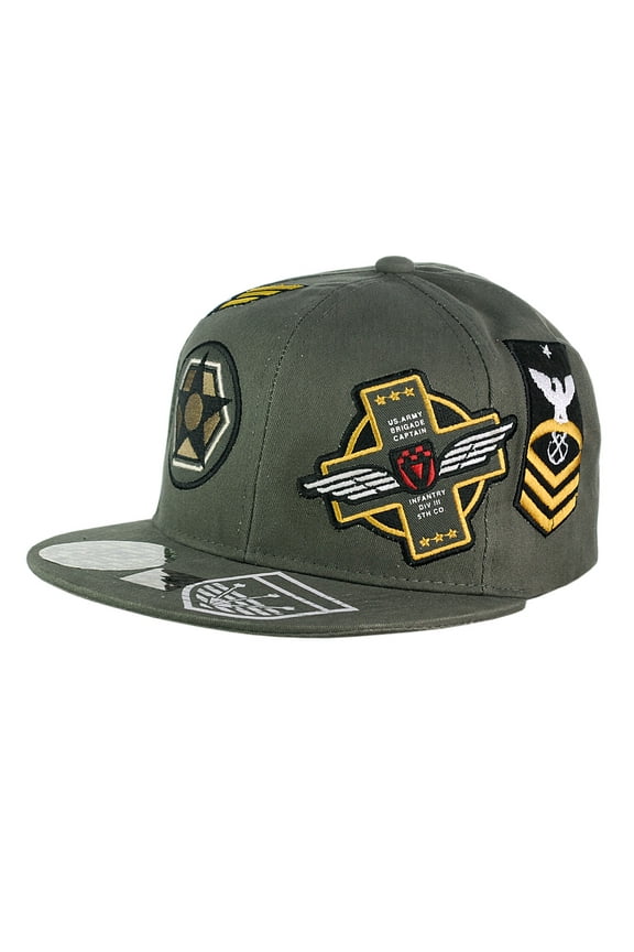 Embroidered U.S Army Emblem Flat Bill Adjustable Snapback Cap Hat, Olive