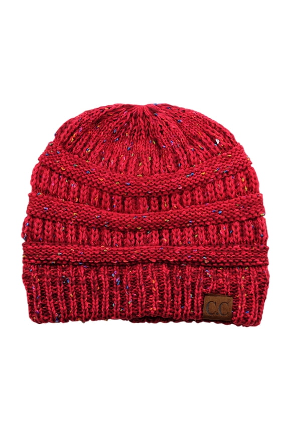 Exclusive Colorful Confetti Soft Stretch Cable Knit Slouch Beanie - Ombre Red
