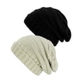 thumbnail image 1 of NYFASHION101 Exclusive Oversized Baggy Slouchy Thick Winter Beanie Hat - 2 Pack, Black & Beige, 1 of 1