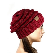 NYFASHION101 Exclusive Oversized Baggy Slouchy Thick Winter Beanie Hat - Burgundy Metallic