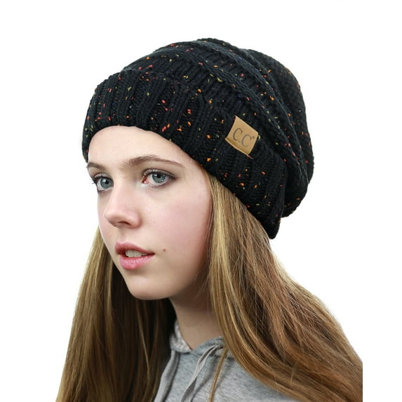 NYFASHION101 Exclusive Oversized Baggy Slouchy Thick Winter Beanie Hat - Confetti Black