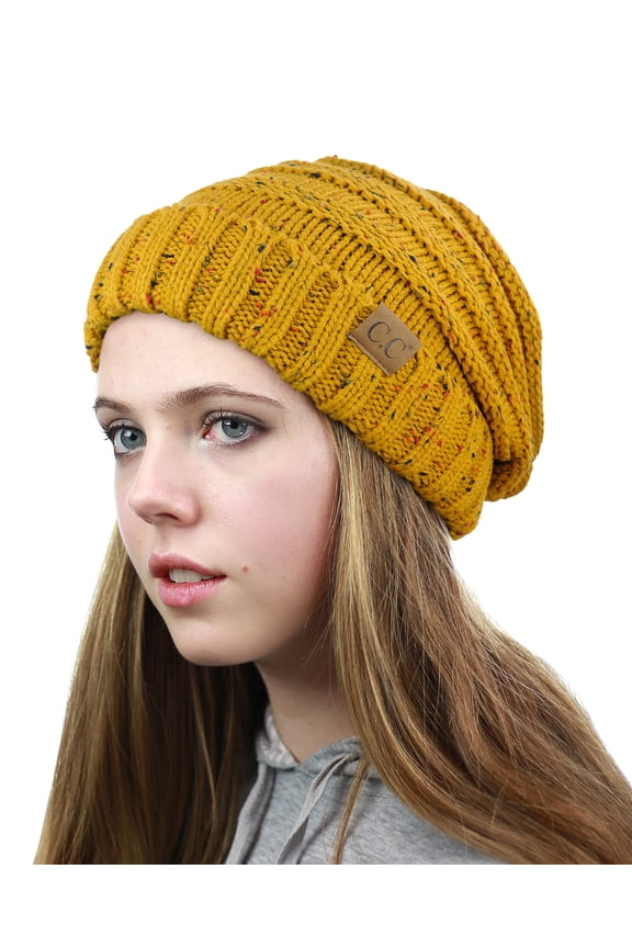 Exclusive Oversized Baggy Slouchy Thick Winter Beanie Hat - Confetti Mustard