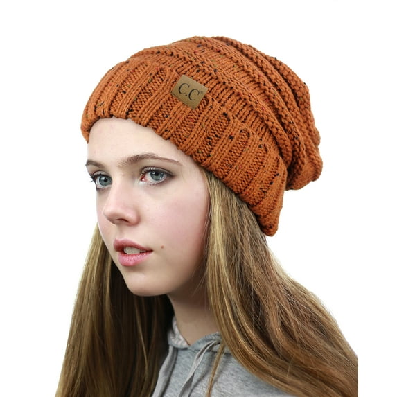 NYFASHION101 Exclusive Oversized Baggy Slouchy Thick Winter Beanie Hat - Confetti Rust