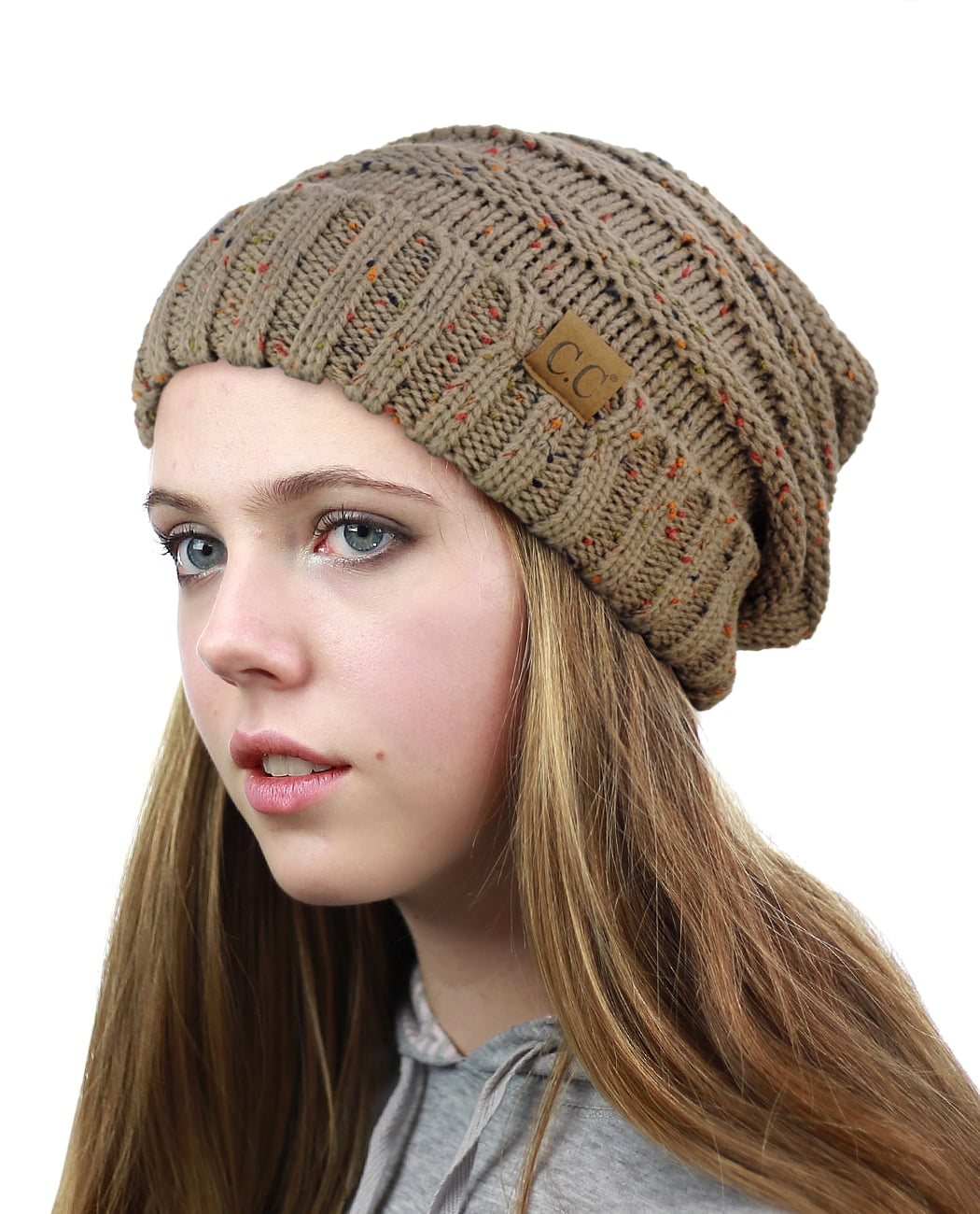 NYFASHION101 Oversized Slouchy Beanie - Thick Winter Knit Hat, Unisex, Beige