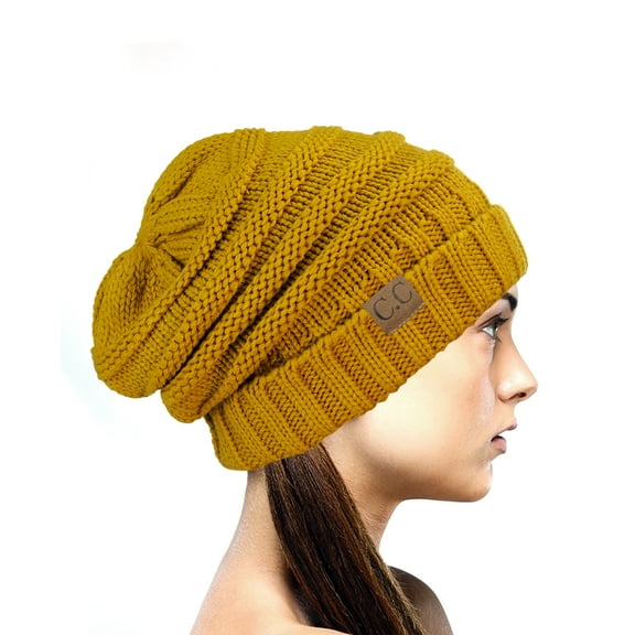 NYFASHION101 Exclusive Oversized Baggy Slouchy Thick Winter Beanie Hat - Mustard