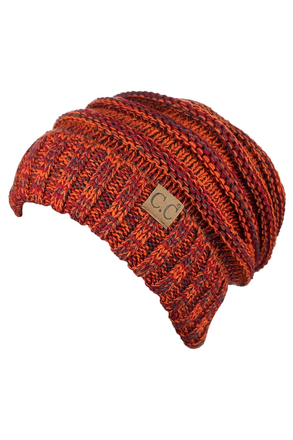 Exclusive Oversized Baggy Slouchy Thick Winter Beanie Hat - Rust Mix