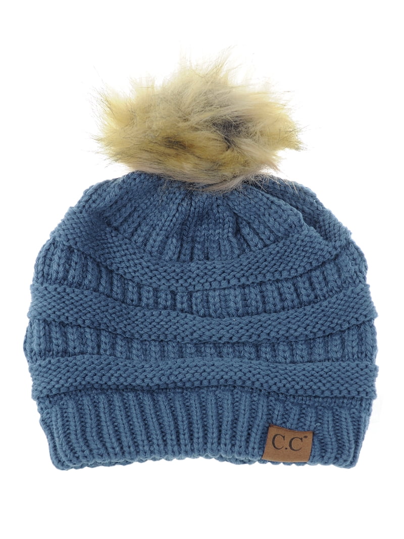 Soft Acrylic Cable Knit Beanie with Faux Fur Pom Pom One Size Stretchy Winter Amazon.com: FURTALK Kids Winter Hat Toddler Knitted Beanie  main image 2