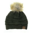 thumbnail image 1 of NYFASHION101 Exclusive Soft Stretch Cable Knit Faux Fur Pom Pom Beanie Hat - Dark Olive, 1 of 4