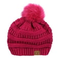 thumbnail image 1 of NYFASHION101 Exclusive Soft Stretch Cable Knit Faux Fur Pom Pom Beanie Hat - Hot Pink Pom, 1 of 2
