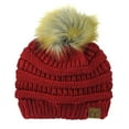 thumbnail image 1 of NYFASHION101 Exclusive Soft Stretch Cable Knit Faux Fur Pom Pom Beanie Hat - Red Metallic, 1 of 2