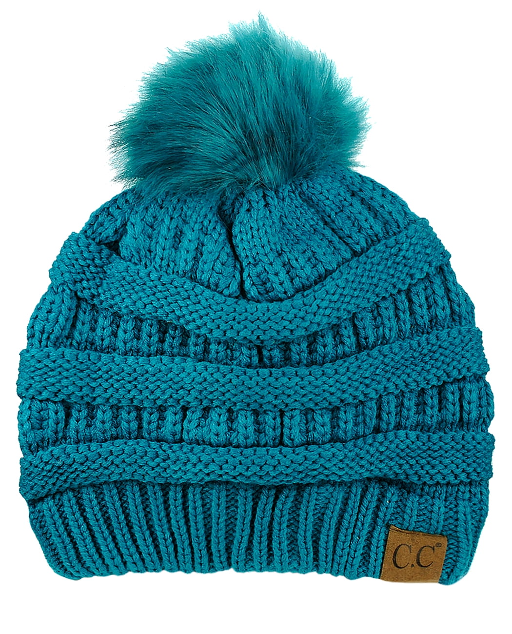 NYFASHION101 Exclusive Soft Stretch Cable Knit Faux Fur Pom  display picture 3