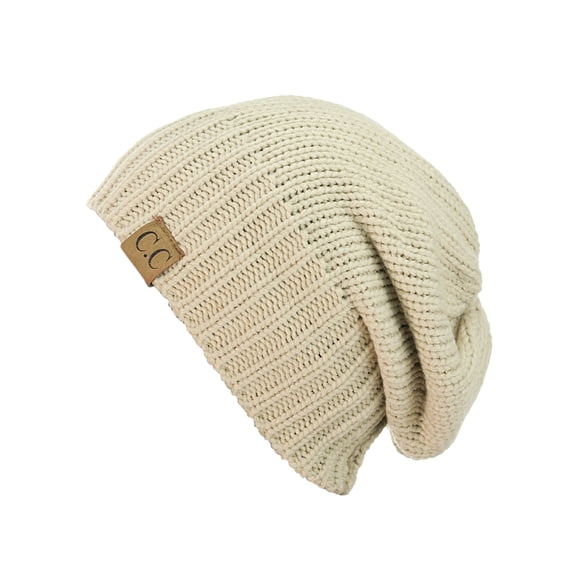 NYFASHION101 Exclusive Two Way Cuff & Slouch Warm Knit Ribbed Beanie, Beige