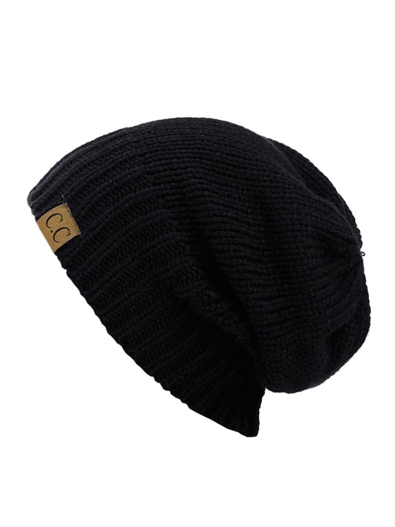 Exclusive Two Way Cuff & Slouch Warm Knit Ribbed Beanie, Black