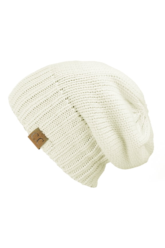 Exclusive Two Way Cuff & Slouch Warm Knit Ribbed Beanie, Ivory