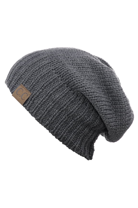 Exclusive Two Way Cuff & Slouch Warm Knit Ribbed Beanie, Light Melange Gray