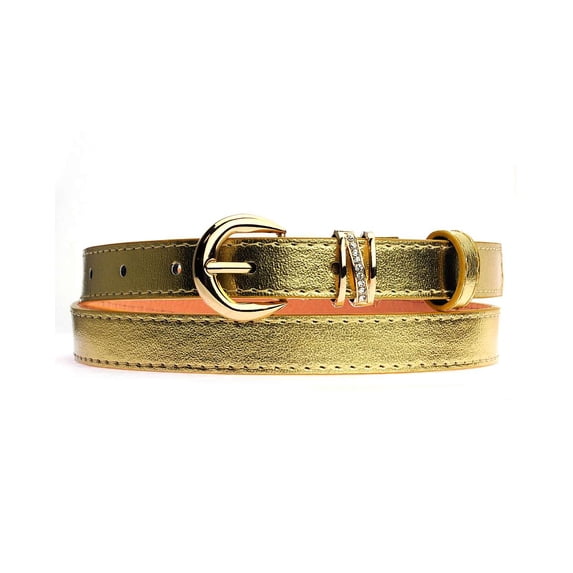 NYFASHION101 Fabulous Skinny Dressy Belt w/Rhinestone Prong LBU270-Gold-M