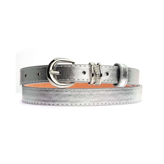 NYFASHION101 Fabulous Skinny Dressy Belt w/Rhinestone Prong LBU270-Silver-L