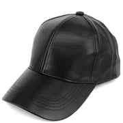 Faux Leather Adjustable Snapback Baseball Cap Hat - Black