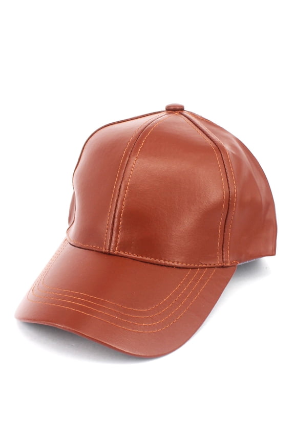 Faux Leather Adjustable Snapback Baseball Cap Hat - Brown