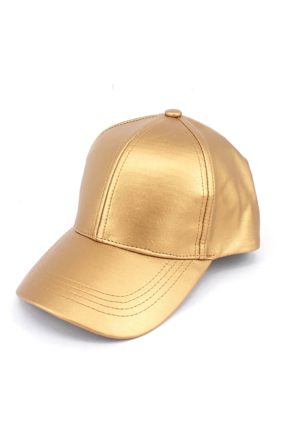 Faux Leather Adjustable Snapback Baseball Cap Hat - Gold