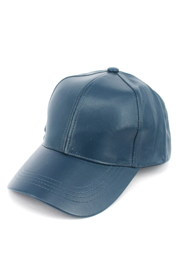 Faux Leather Adjustable Snapback Baseball Cap Hat - Navy