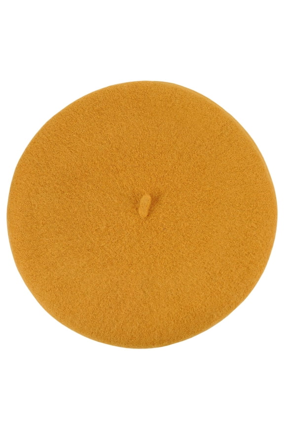 French Style Lightweight Casual Classic Solid Color Wool Beret, Mustard