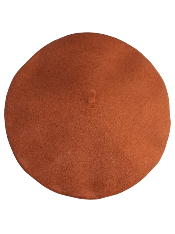 French Style Lightweight Casual Classic Solid Color Wool Beret, Rust