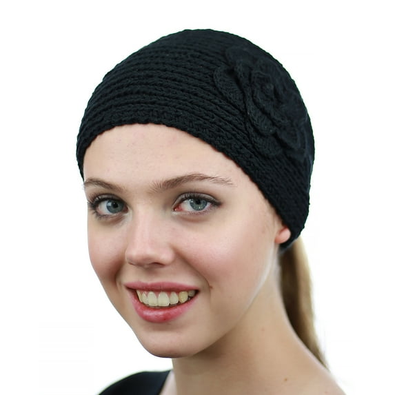 NYFASHION101 Hand Knitted Button Closure Winter Headband Headwrap - NAG11Y, Black