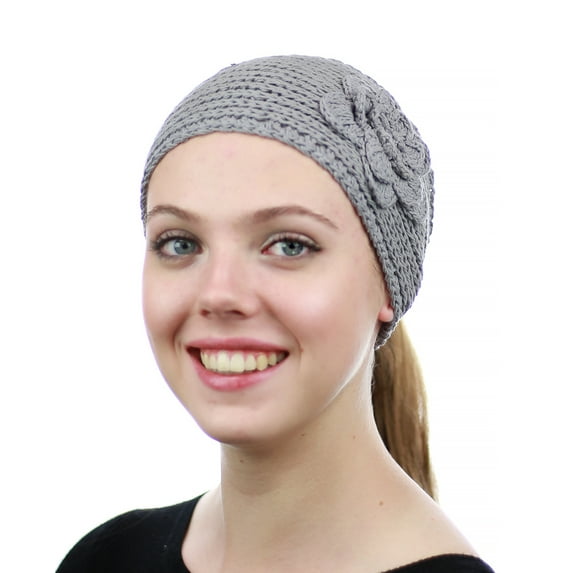 NYFASHION101 Hand Knitted Button Closure Winter Headband Headwrap - NAG11Y, Silver