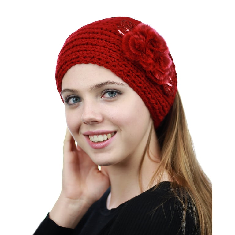 NYFASHION101 Hand Knitted Furry Flowers Winter Headband  display picture 2