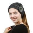 thumbnail image 1 of NYFASHION101 Hand Knitted Furry Flowers Winter Headband Headwrap - NAG325Y, Dark Gray, 1 of 4