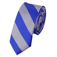 thumbnail image 1 of NYFASHION101 Men's 2" Skinny College Stripe Woven Tie, Royal Blue/Silver, 1 of 1