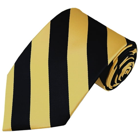 NYFASHION101 Men's 3.5" Regular College Stripe Woven Tie- DS Black & Honey Gold
