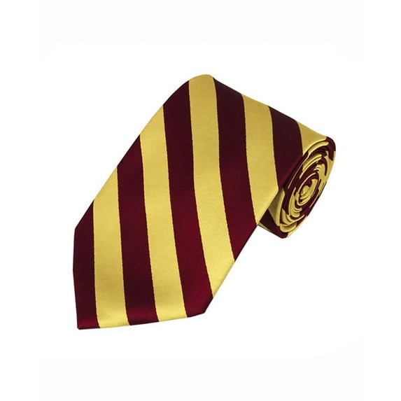 NYFASHION101 Men's 3.5" Regular College Stripe Woven Tie- DS Burgundy & Honey Gold