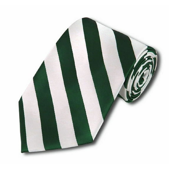 NYFASHION101 Men's 3.5" Regular College Stripe Woven Tie- DS Forest Green & White