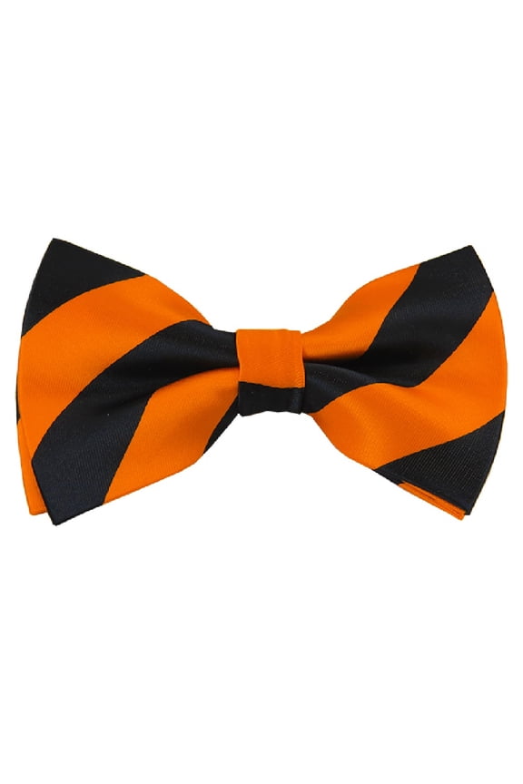 Men's College Stripe Adjustable Pre-Tied Bow Tie, Black/Orange
