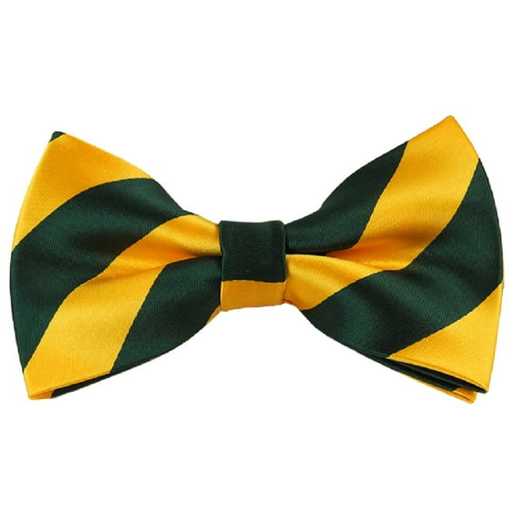 NYFASHION101 Men's College Stripe Adjustable Pre-Tied Bow Tie, Forest Green/Gold