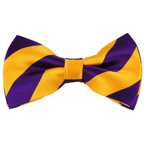 NYFASHION101 Men's College Stripe Adjustable Pre-Tied Bow Tie, Purple/Gold