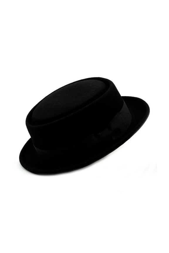 Men's Crushable Wool Felt Porkpie Hat w/Feather HE09 - Black L/XL