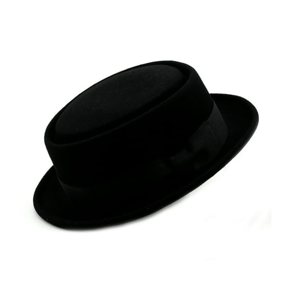 NYFASHION101 Men's Crushable Wool Felt Porkpie Hat w/Feather HE09 - Black L/XL