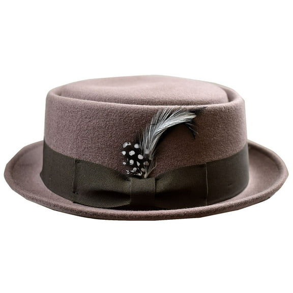NYFASHION101 Men's Crushable Wool Felt Porkpie Hat with Feather HE09 Khaki-S/M