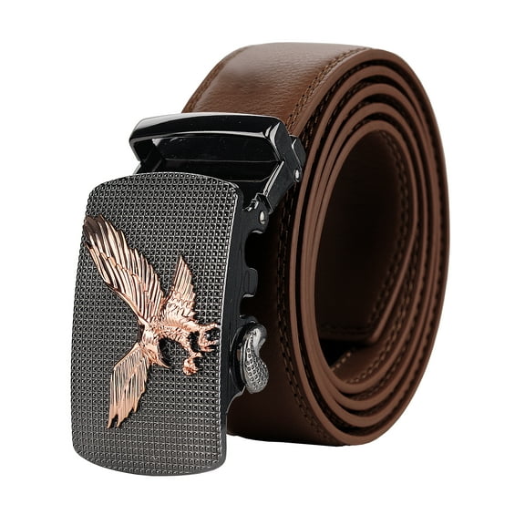 NYFASHION101 Men's Genuine Leather Ratchet Dress Trim to Fit Belt with Automatic Buckle, DS7849G, Light Brown, Large