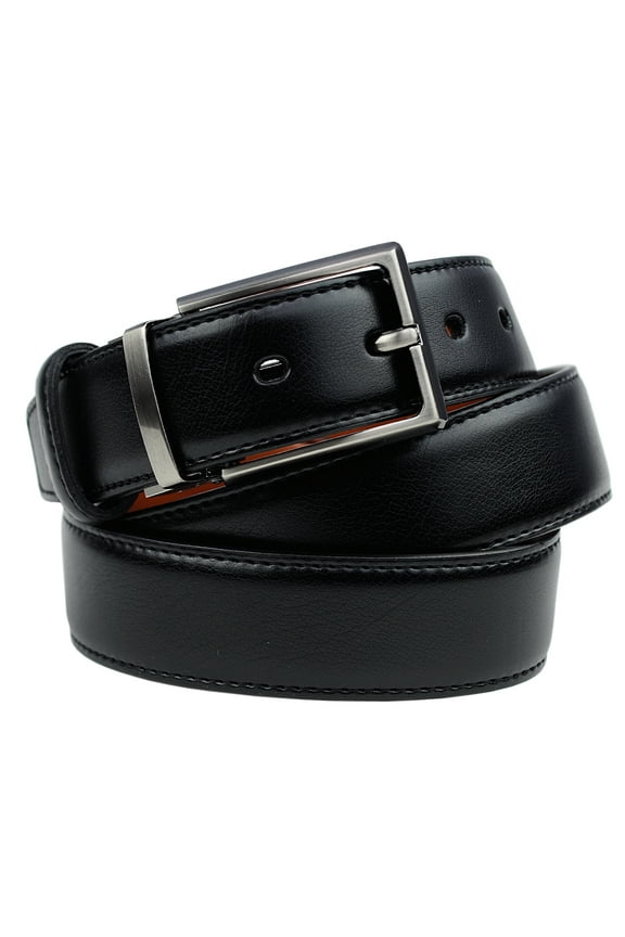 Men's Genuine Leather Reversible Cut-To-Fit Belt w/ Gun Metal Buckle, Black/Tan, Medium