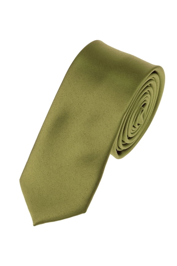 Men's Solid Color 2" Skinny Tie, Olive Green