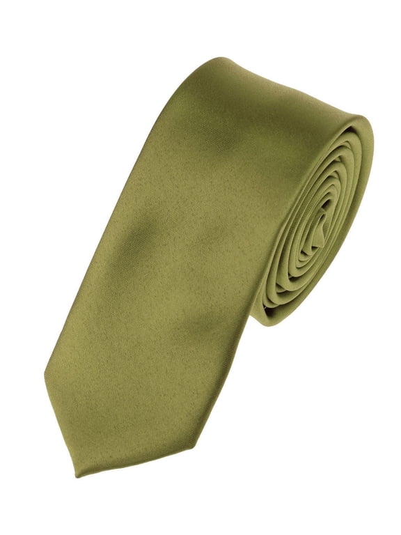 Men's Solid Color 2" Skinny Tie, Olive Green