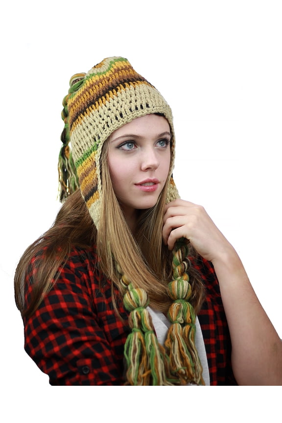 Nepal Handmade Ear Flaps Wool Fleece Lined Winter Hat - C10 BG