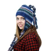 NYFASHION101 Nepal Handmade Ear Flaps Wool Fleece Lined Winter Hat - C10 BL