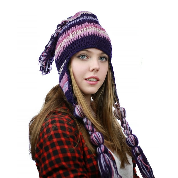 NYFASHION101 Nepal Handmade Ear Flaps Wool Fleece Lined Winter Hat - C10 PU