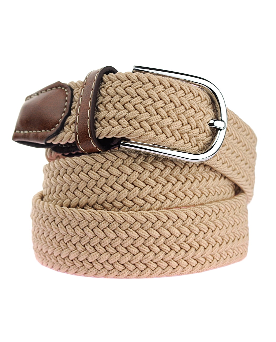 Metal Round Buckle Elastic Cinch Buckle Belt Beige/Brown INSPIRE CHICRetro Knot Woven Metal Interlocking Buckle  main image 2